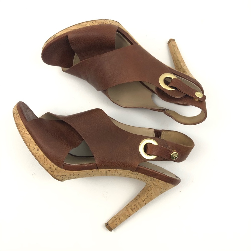 Via Spiga brown leather peep toe strap heel size 7